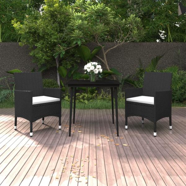 ARDEBO.de - 3-tlg. Garten-Essgruppe mit Auflagen Poly Rattan und Glas