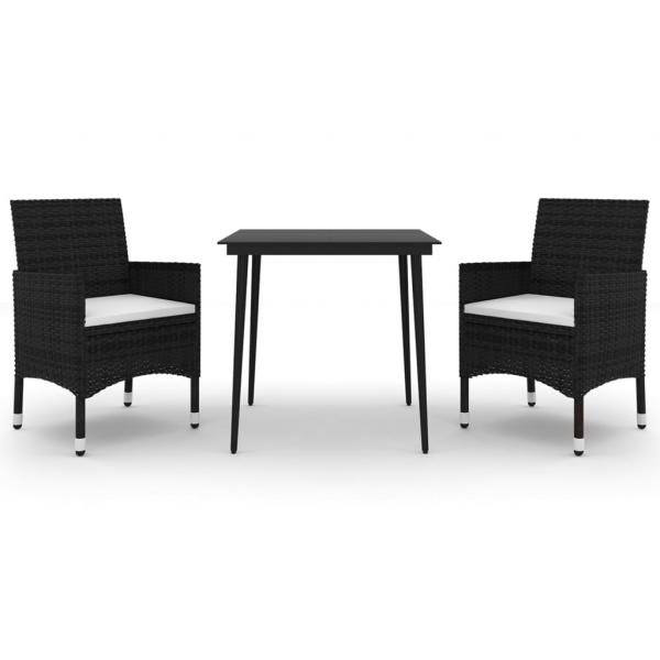 3-tlg. Garten-Essgruppe mit Auflagen Poly Rattan und Glas