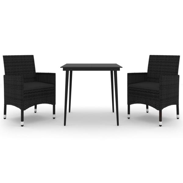 3-tlg. Garten-Essgruppe mit Auflagen Poly Rattan und Glas