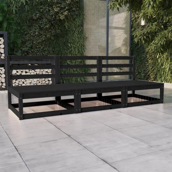 ARDEBO.de - Outdoor-Sofa 3-Sitzer Schwarz Massivholz Kiefer
