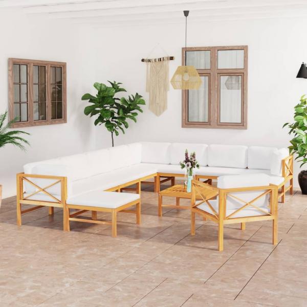 ARDEBO.de - 12-tlg. Garten-Lounge-Set mit Creme Kissen Massivholz Teak