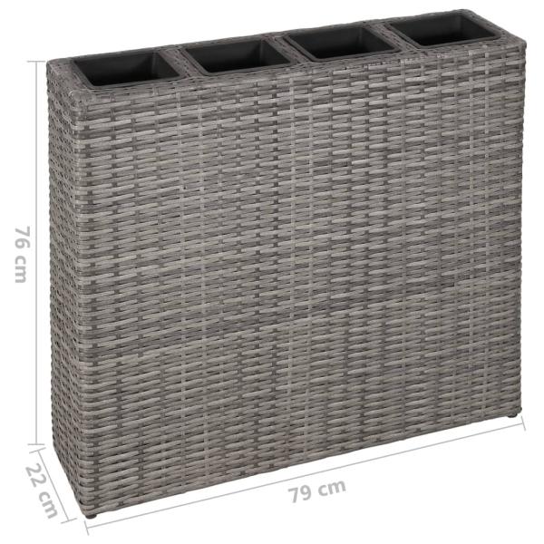 Garten-Hochbeet mit 4 Töpfen 2 Stk. Poly Rattan Grau