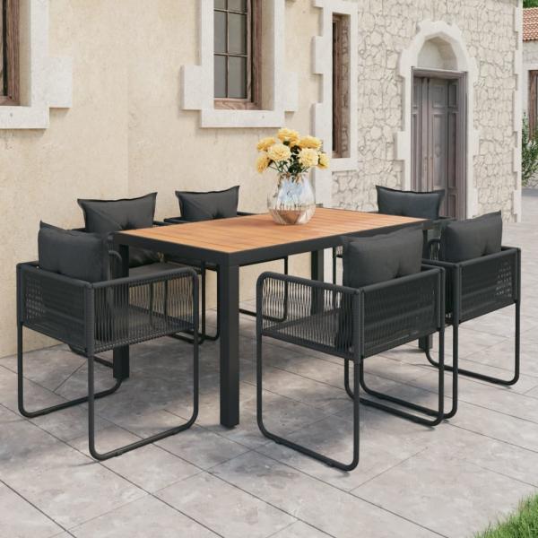 ARDEBO.de - 7-tlg. Garten-Essgruppe PVC Rattan Schwarz und Braun