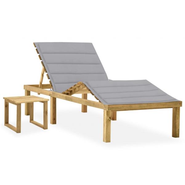 ARDEBO.de - Garten-Sonnenliege mit Tisch und Auflage Kiefer Imprägniert
