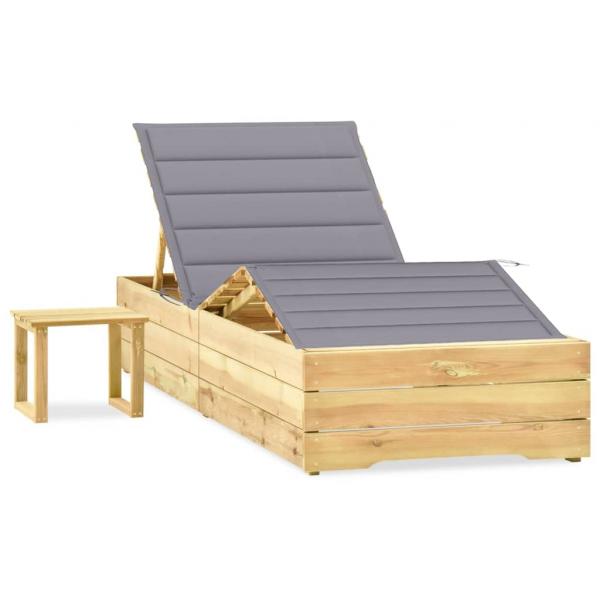 ARDEBO.de - Garten-Sonnenliege mit Tisch und Auflage Kiefer Imprägniert