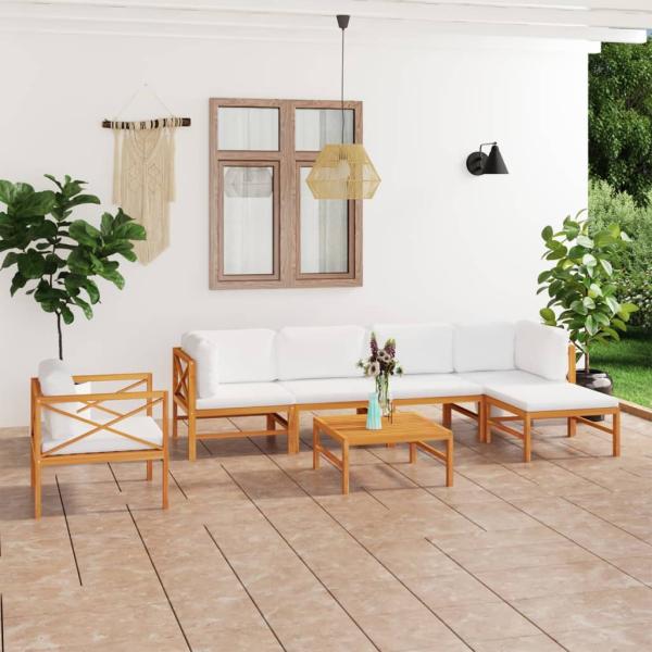 ARDEBO.de - 7-tlg. Garten-Lounge-Set mit Creme Kissen Massivholz Teak
