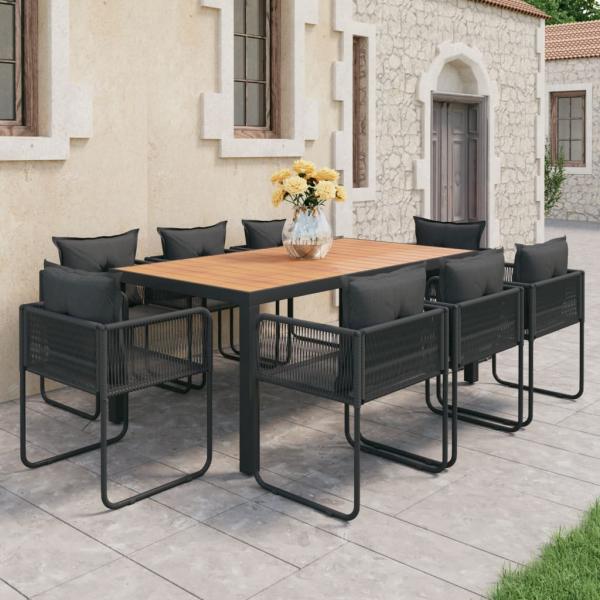 ARDEBO.de - 9-tlg. Garten-Essgruppe PVC Rattan Schwarz und Braun