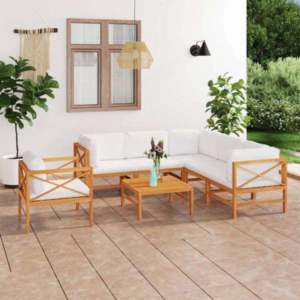 ARDEBO.de - 7-tlg. Garten-Lounge-Set mit Creme Kissen Massivholz Teak