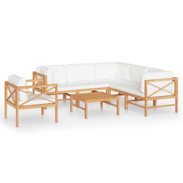 7-tlg. Garten-Lounge-Set mit Creme Kissen Massivholz Teak