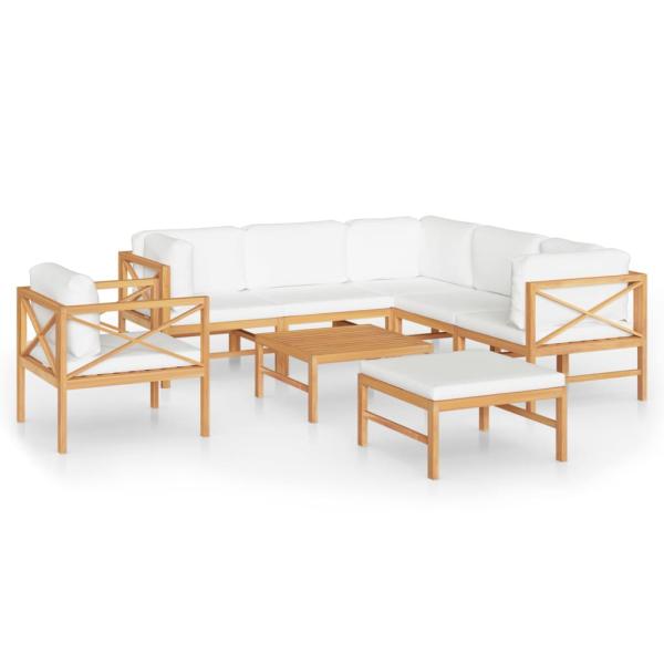 8-tlg. Garten-Lounge-Set mit Creme Kissen Massivholz Teak