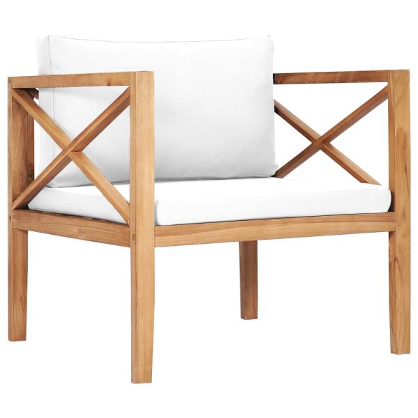 8-tlg. Garten-Lounge-Set mit Creme Kissen Massivholz Teak