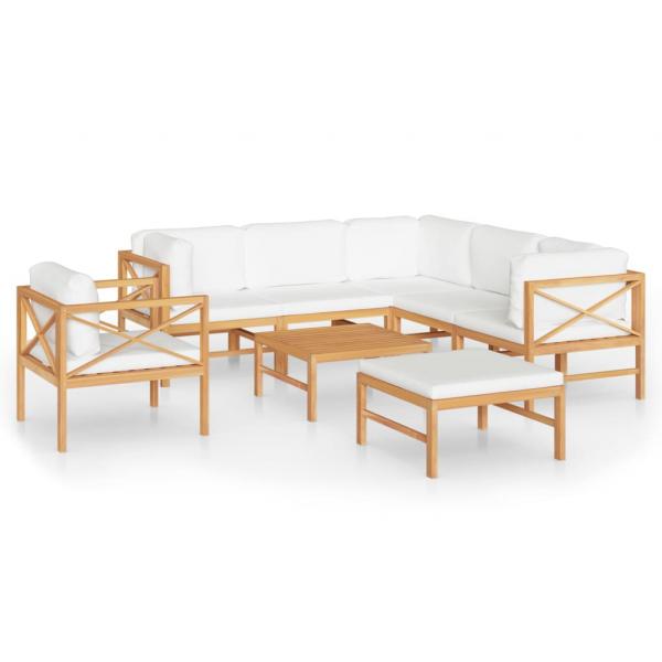8-tlg. Garten-Lounge-Set mit Creme Kissen Massivholz Teak