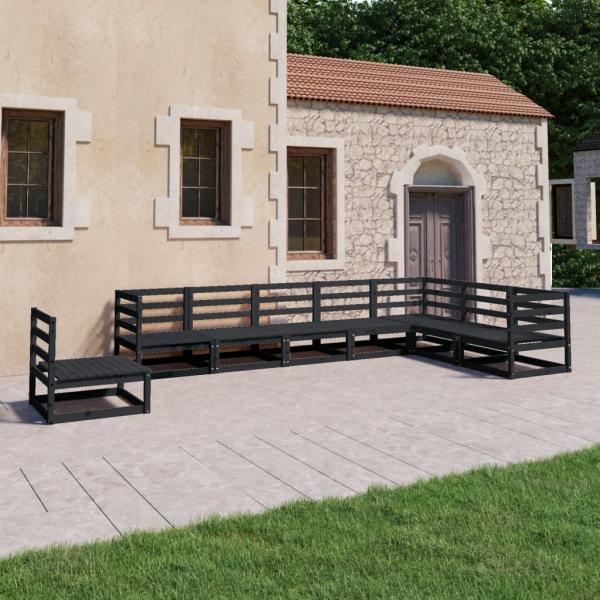 ARDEBO.de - 8-tlg. Garten-Lounge-Set Schwarz Massivholz Kiefer