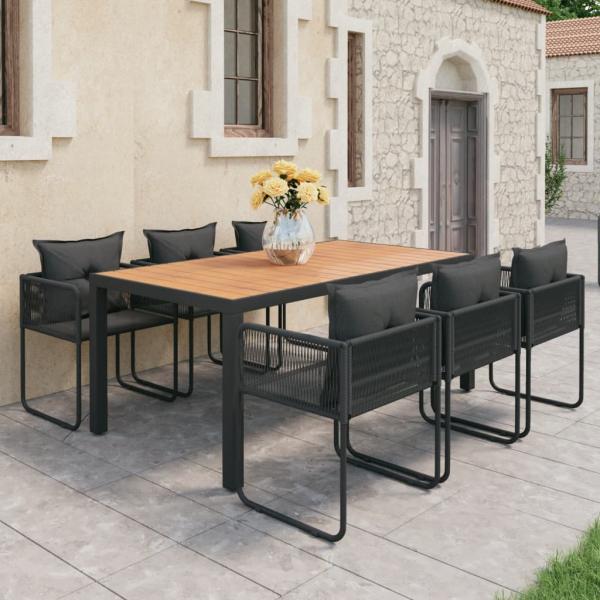ARDEBO.de - 7-tlg. Garten-Essgruppe PVC Rattan Schwarz und Braun