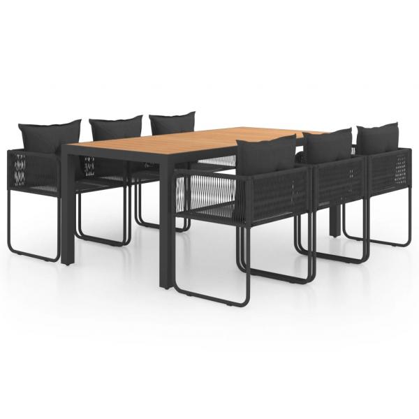 7-tlg. Garten-Essgruppe PVC Rattan Schwarz und Braun