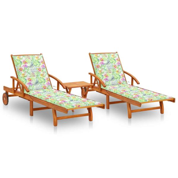 ARDEBO.de - Sonnenliegen 2 Stk. mit Tisch und Auflagen Massivholz Akazie