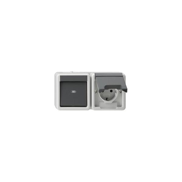 ARDEBO.de Gira 417730 Kombination Wippschalter/SCHUKO-Steckdose 16 A 250 V~ waagerecht mit Klappdeckel Universal-Aus-Wechselschalter, Grau