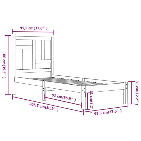 Massivholzbett Kiefernholz 90x200 cm