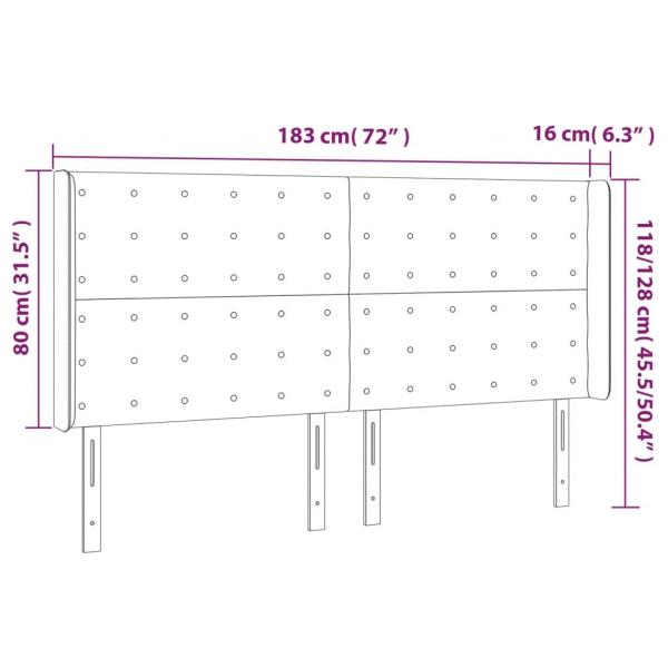 LED Kopfteil Hellgrau 183x16x118/128 cm Stoff