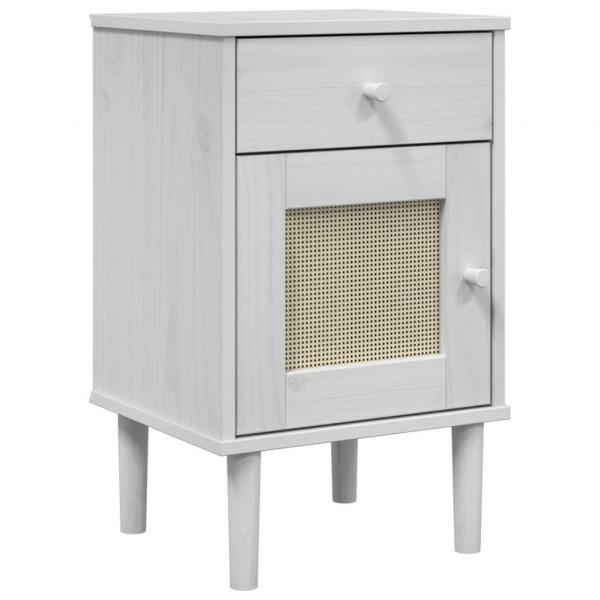 ARDEBO.de - Nachttisch SENJA Rattan-Look Weiß 40x35x65 cm Massivholz Kiefer