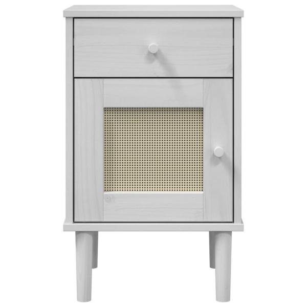 Nachttisch SENJA Rattan-Look Weiß 40x35x65 cm Massivholz Kiefer