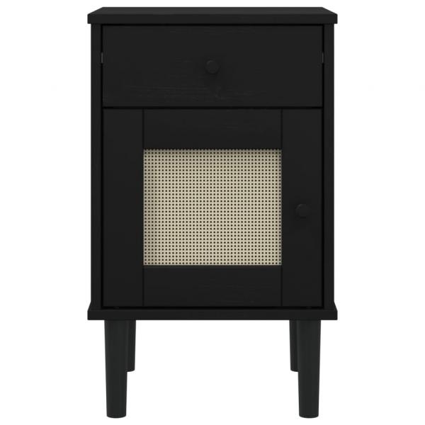 Nachttisch SENJA Rattan-Look Schwarz 40x35x65 Massivholz Kiefer
