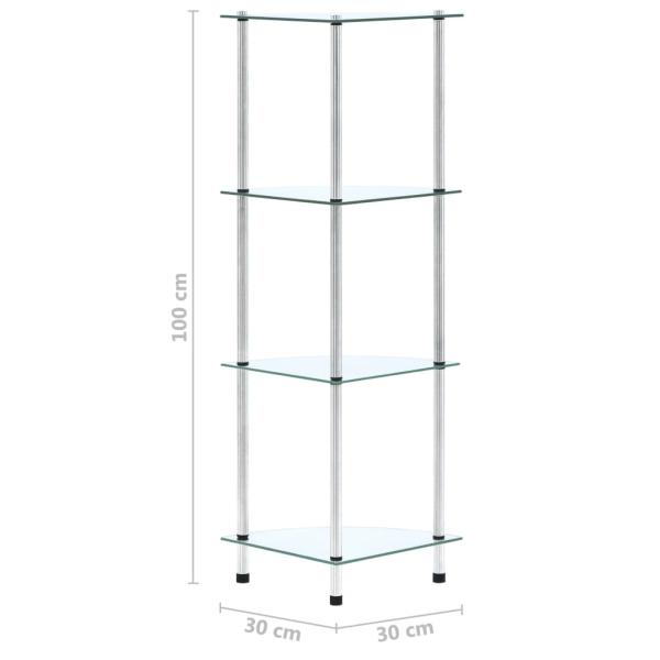 Regal mit 4 Ablagen Transparent 30x30x100 cm Hartglas