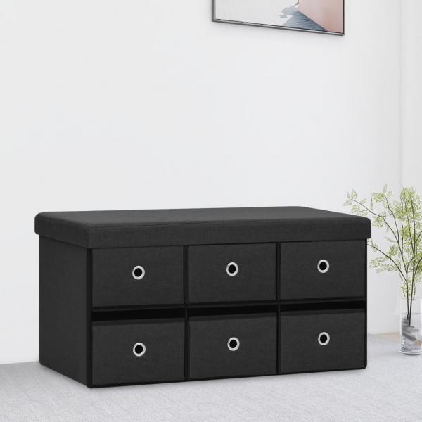 ARDEBO.de - Faltbare Sitzbank mit Stauraum Schwarz 76x38x38 cm Leinenoptik