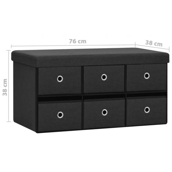 Faltbare Sitzbank mit Stauraum Schwarz 76x38x38 cm Leinenoptik