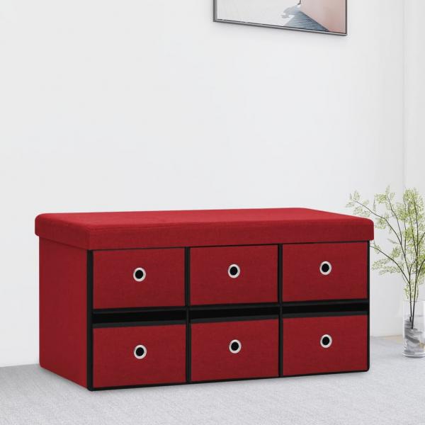 ARDEBO.de - Faltbare Sitzbank mit Stauraum Weinrot 76x38x38 cm Leinenoptik