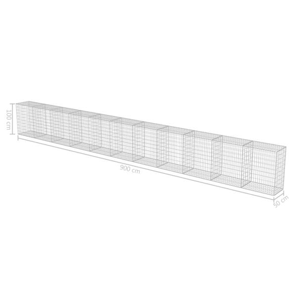 Gabionenwand mit Abdeckung Verzinkter Stahl 900×50×100 cm