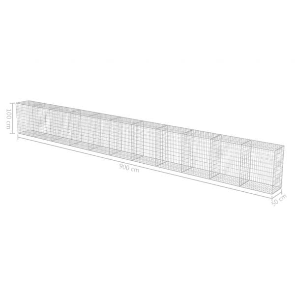Gabionenwand mit Abdeckung Verzinkter Stahl 900×50×100 cm