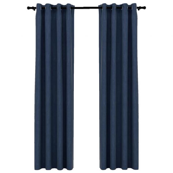 Verdunkelungsvorhänge Ösen Leinenoptik 2 Stk. Blau 140x225 cm