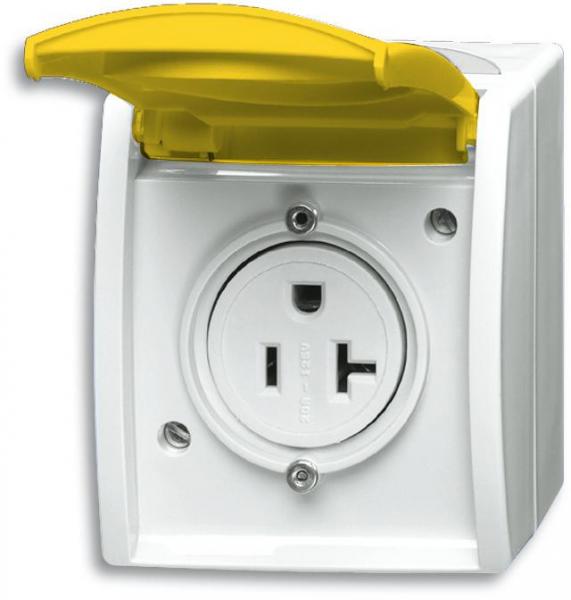 ARDEBO.de Busch-Jaeger 3016 EWN-54 Busch-Nema-Steckdose mit gelbem Klappdeckel, alpinweiß/gelb, ocean® (IP 44) (2CKA002124A0026)