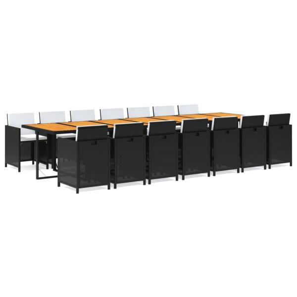 15-tlg. Garten-Essgruppe mit Kissen Schwarz Poly Rattan