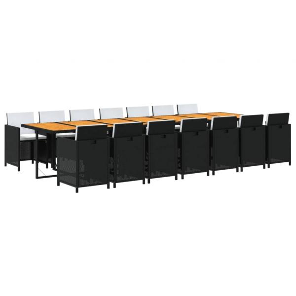 15-tlg. Garten-Essgruppe mit Kissen Schwarz Poly Rattan