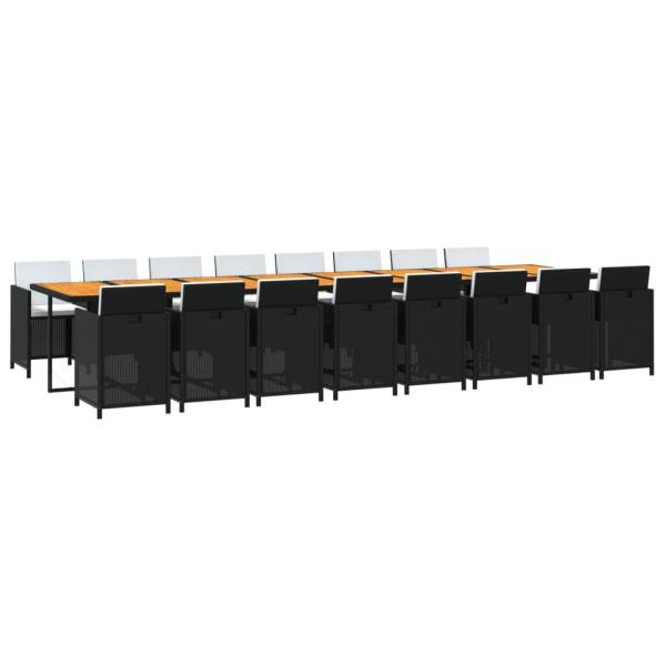 17-tlg. Garten-Essgruppe mit Kissen Schwarz Poly Rattan