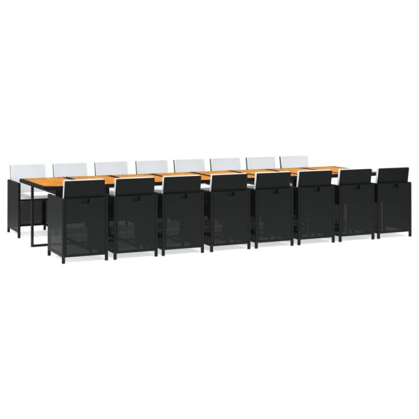 17-tlg. Garten-Essgruppe mit Kissen Schwarz Poly Rattan