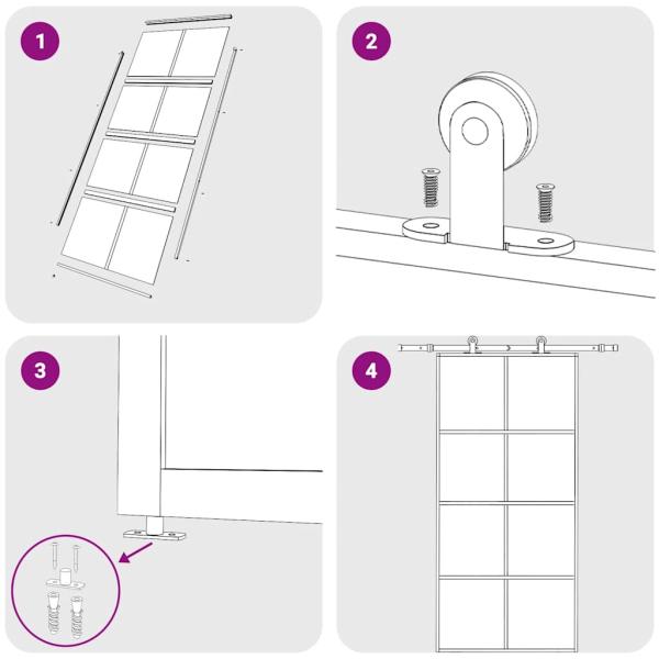 Schiebetür ESG Glas und Aluminium mattiert 102,5x205 cm Weiß