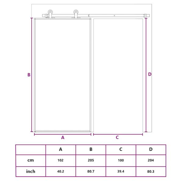 Schiebetür ESG Glas und Aluminium mattiert 102,5x205 cm Weiß