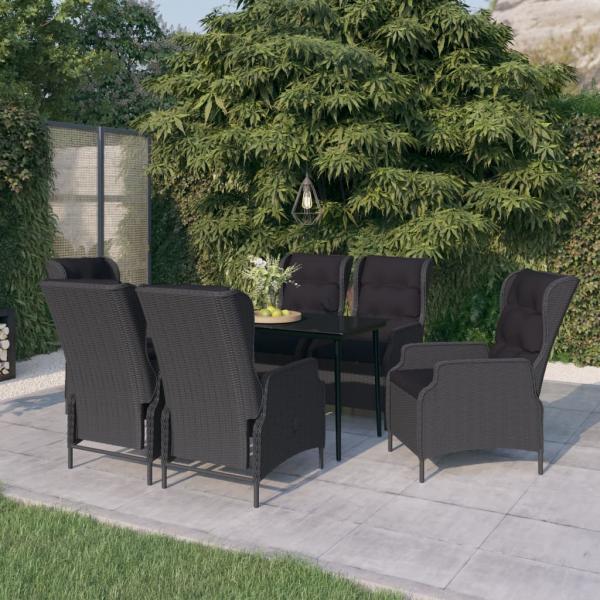 ARDEBO.de - 7-tlg. Garten-Essgruppe Dunkelgrau