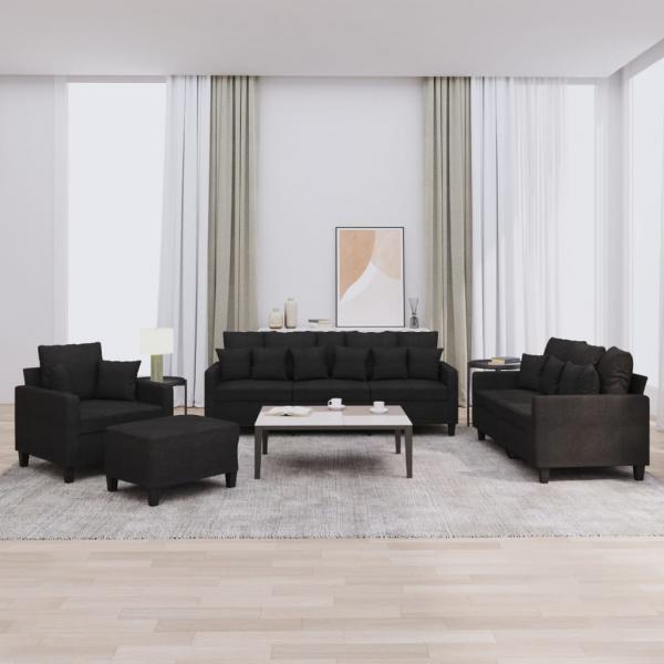ARDEBO.de - 4-tlg. Sofagarnitur mit Kissen Schwarz Stoff