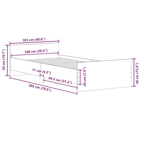 Bettgestell Betongrau 100x200 cm Holzwerkstoff