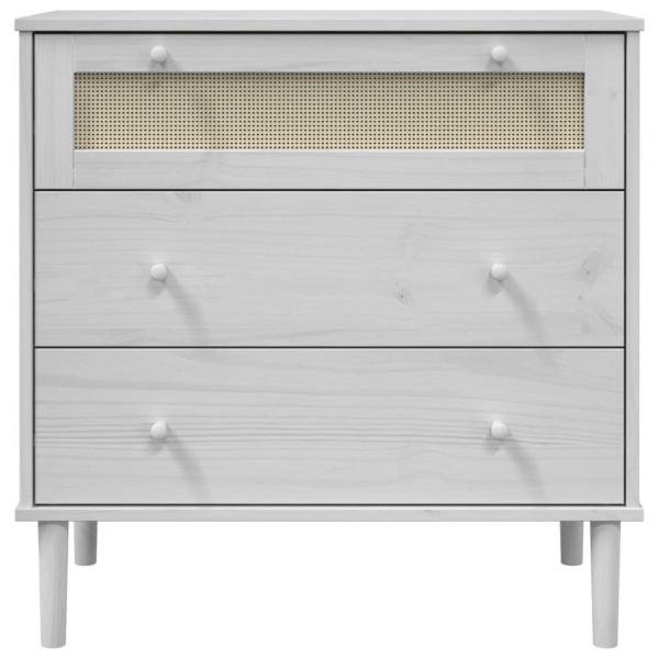 Schubladenkommode SENJA Rattan-Look Weiß 80x40x80 Kiefernholz