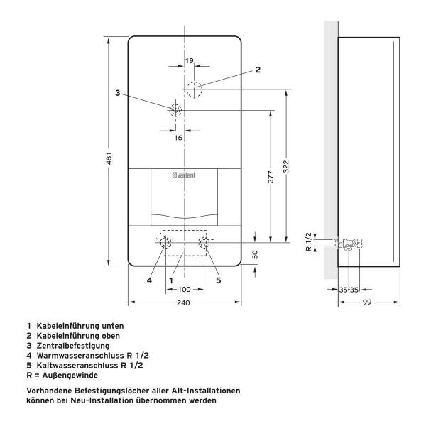 Vaillant VED E 21/8 BB EEK:A elektronischer Durchlauferhitzer, 21kW, weiß