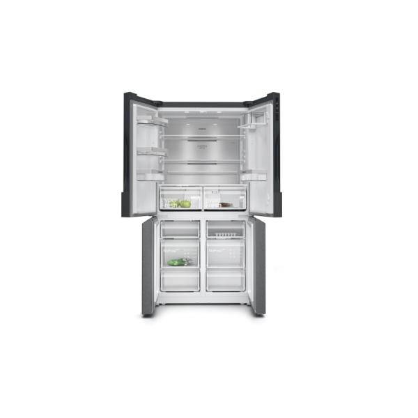 Siemens KF96NAXEA iQ300 Stand Side by Side Kühl-Gefrierkombination, 91 cm breit, 605 L, NoFrost, French-Door, Home Connect, antifingerprint blackSteel