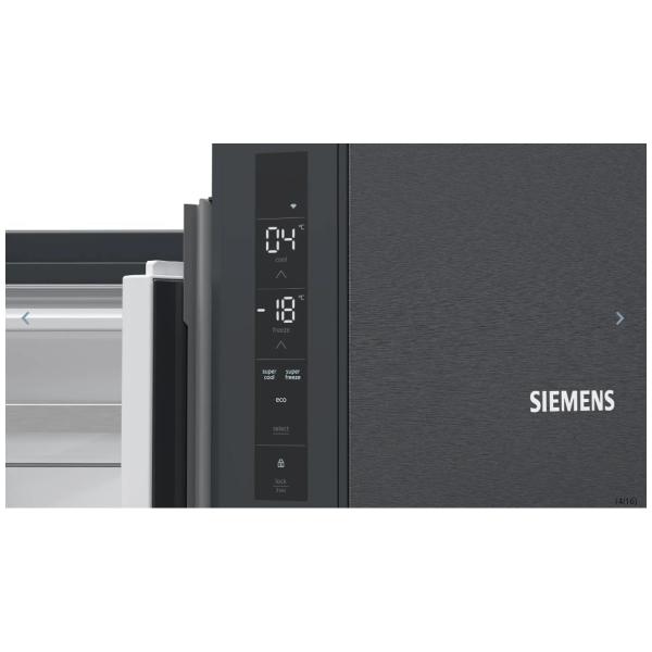 Siemens KF96NAXEA iQ300 Stand Side by Side Kühl-Gefrierkombination, 91 cm breit, 605 L, NoFrost, French-Door, Home Connect, antifingerprint blackSteel