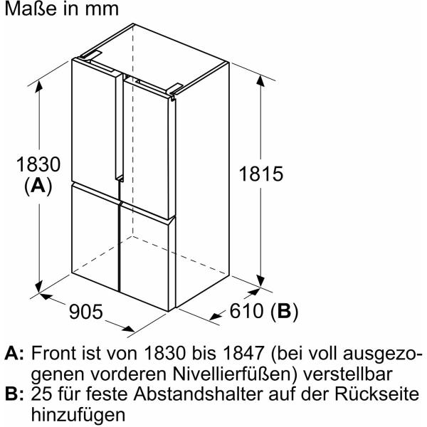 Siemens KF96NAXEA iQ300 Stand Side by Side Kühl-Gefrierkombination, 91 cm breit, 605 L, NoFrost, French-Door, Home Connect, antifingerprint blackSteel