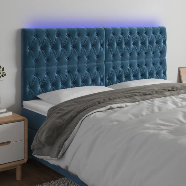 ARDEBO.de - LED Kopfteil Dunkelblau 200x7x118/128 cm Samt