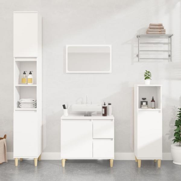 ARDEBO.de - 3-tlg. Badmöbel-Set Weiß Holzwerkstoff